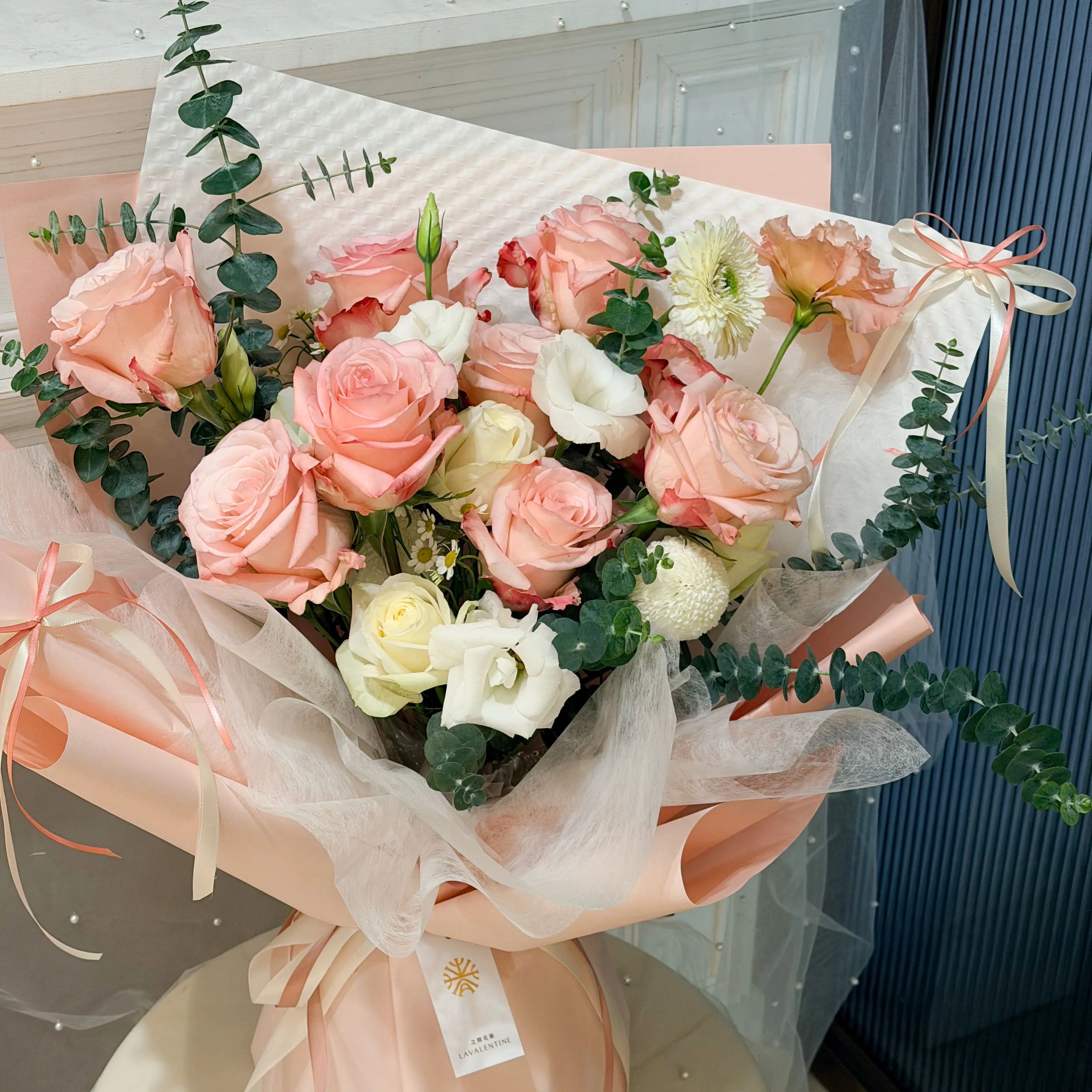 進口粉色系玫瑰鮮花花束