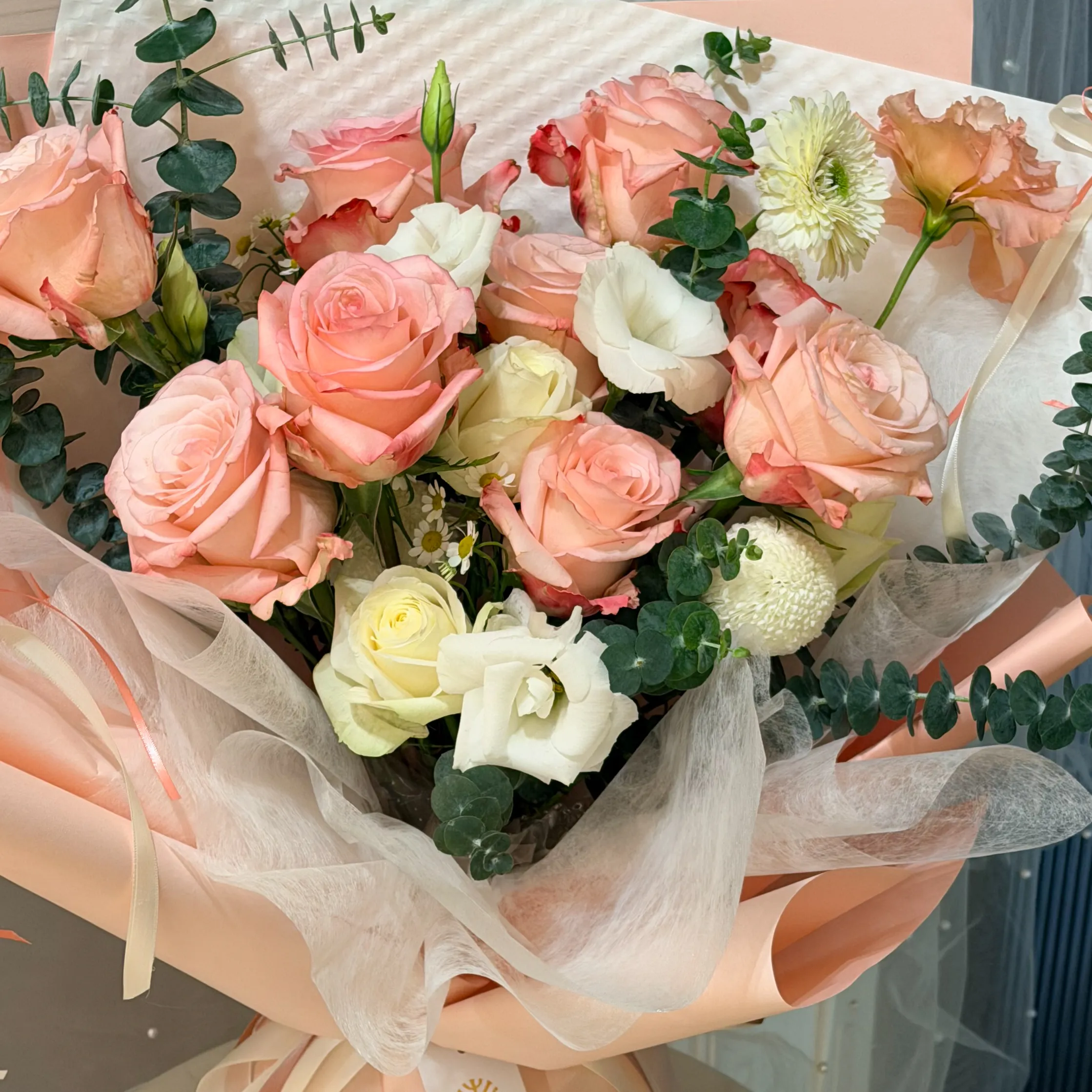 進口粉色系玫瑰鮮花花束