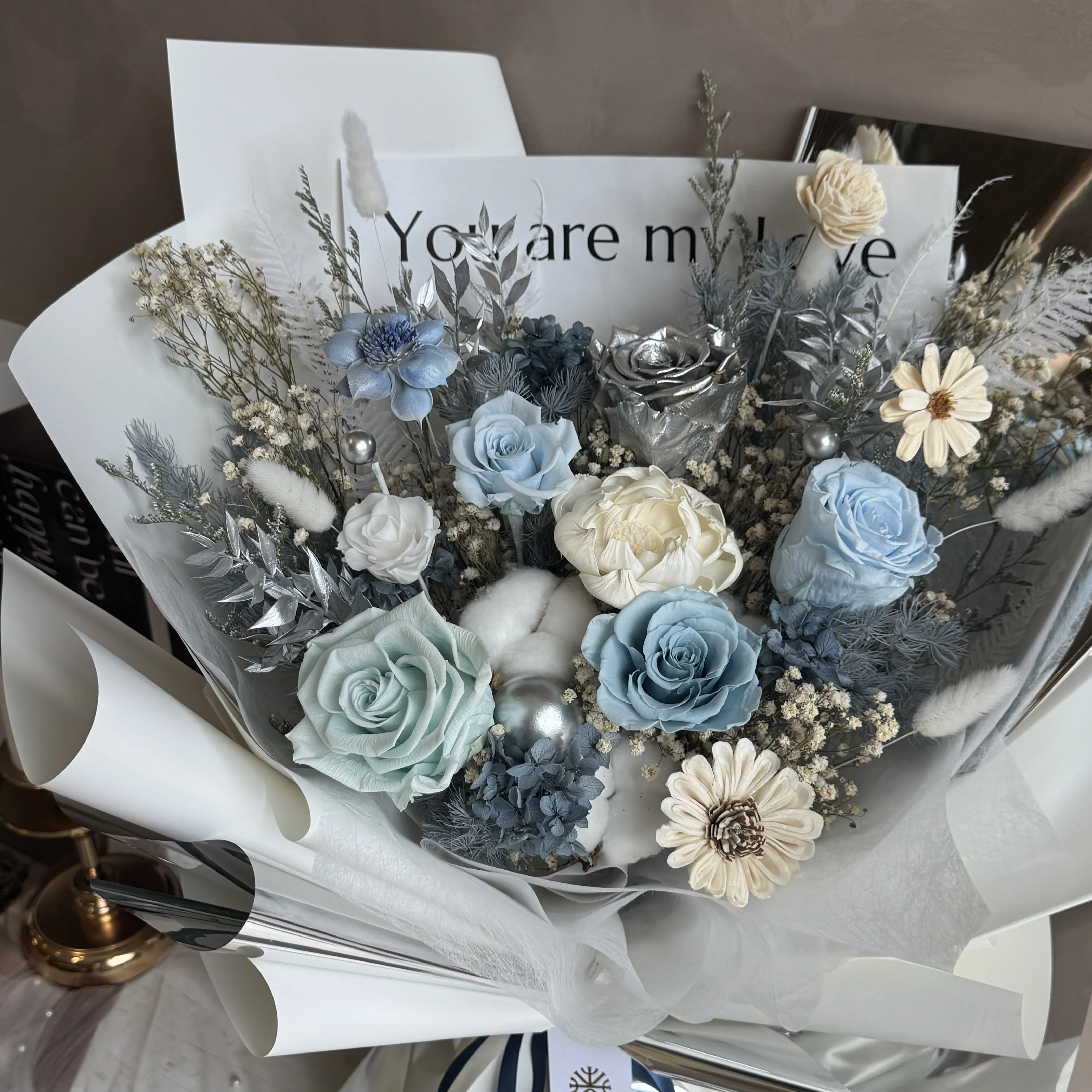 藍白色系永生花束