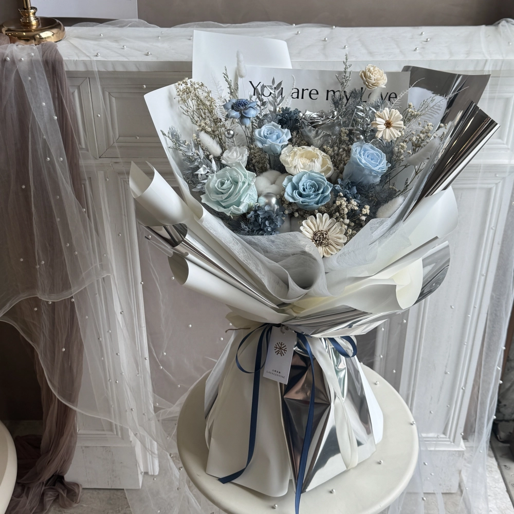 藍白色系永生花束