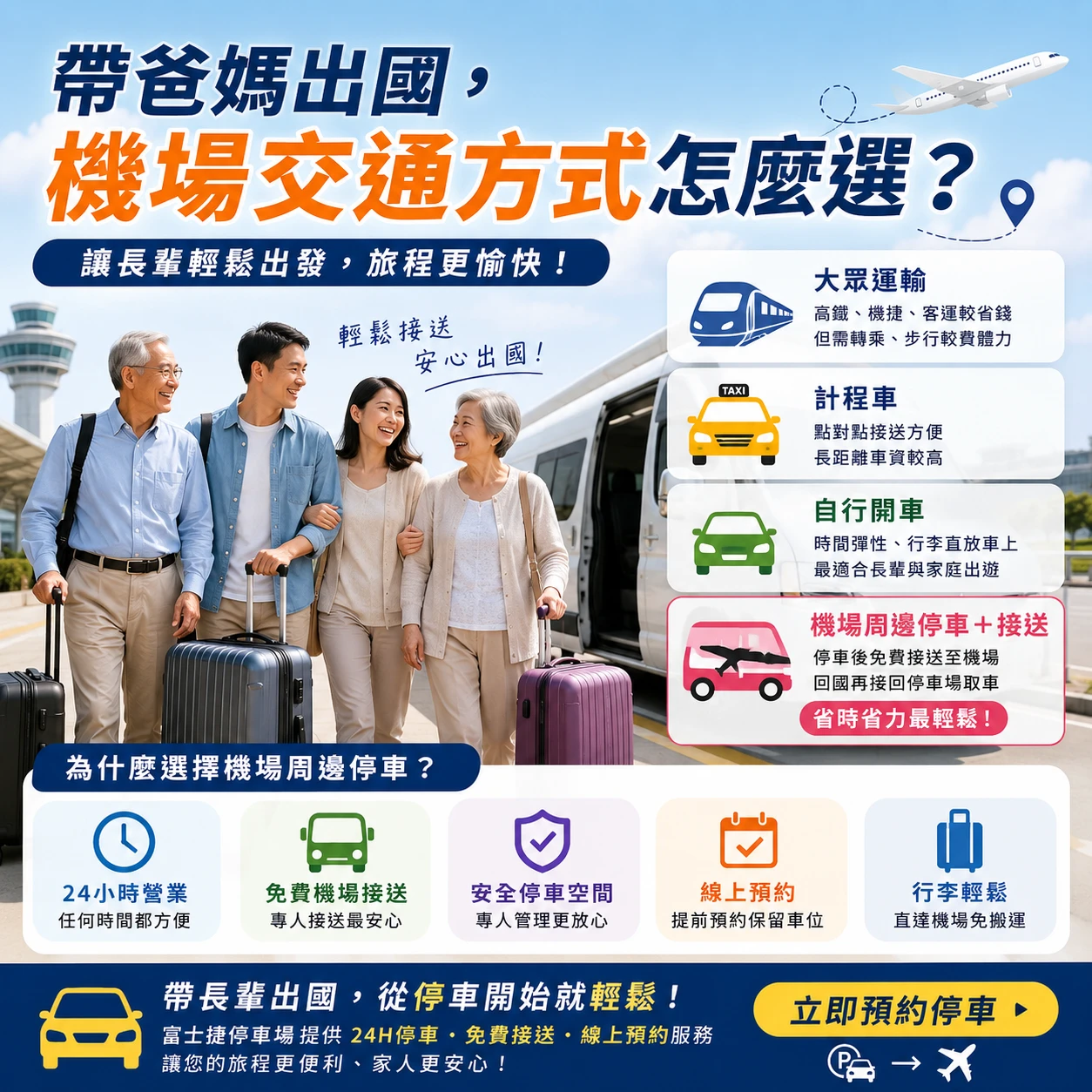 帶長輩出國，機場交通方式怎麼選？｜出國停車｜出國停車推薦｜出國停車場推薦｜