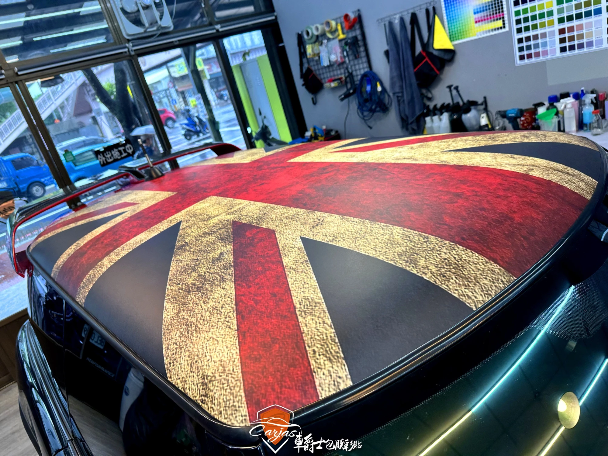 MINI COOPER客製化米字旗車頂彩貼