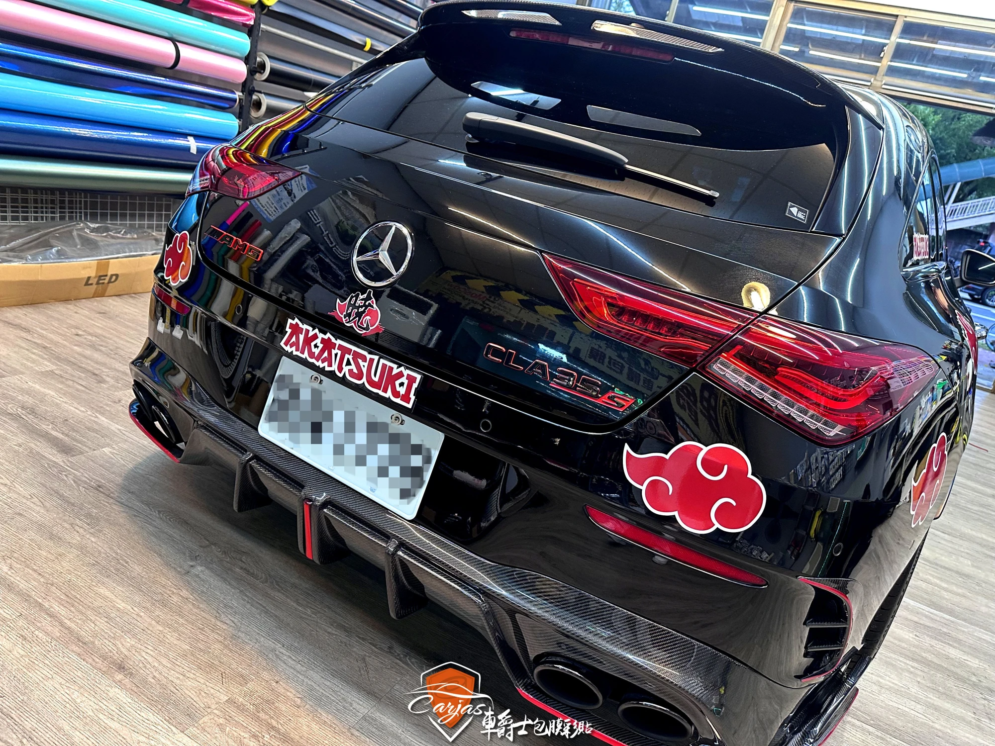 BENZ CLA35 客製化火雲袍塗裝車身彩貼&空力套件拉線
