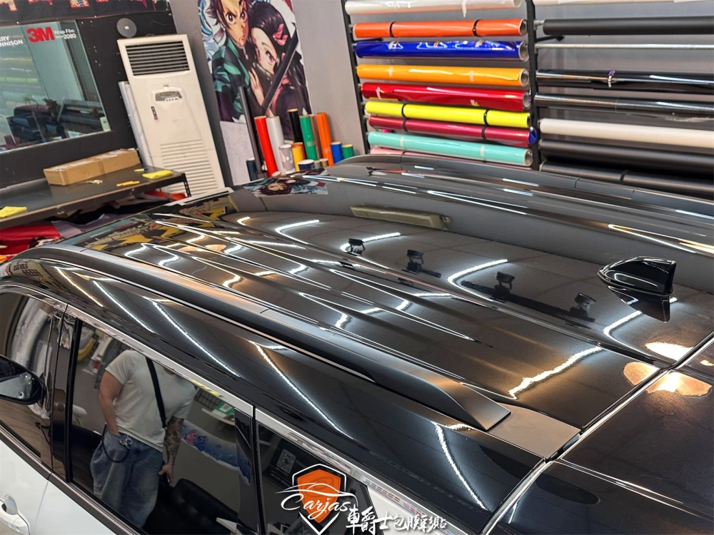 NISSAN X-TRAIL 懸浮車頂式 車頂、AC柱、鯊魚鰭天線高亮黑改色包膜