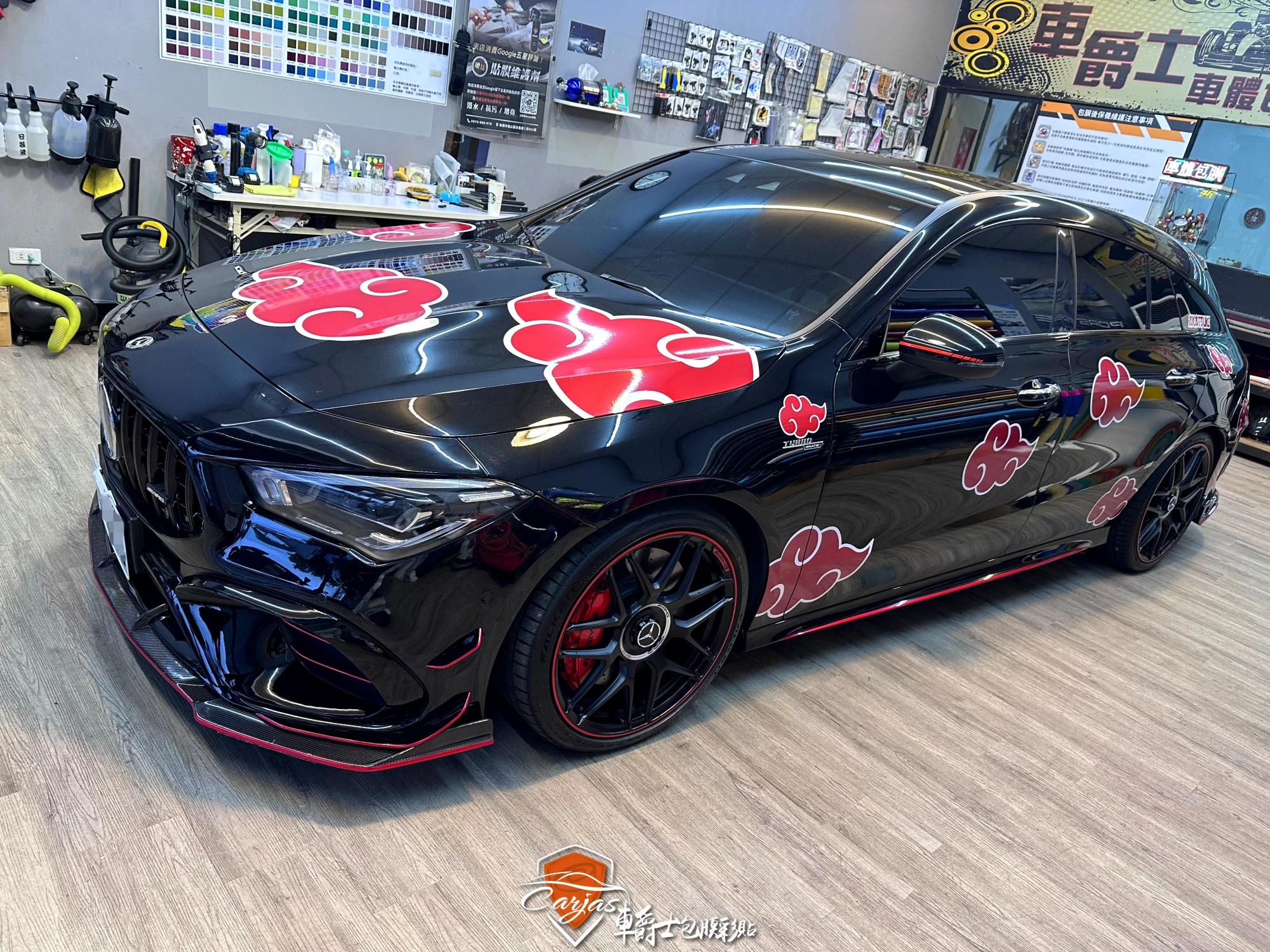 BENZ CLA35 客製化火雲袍塗裝車身彩貼&空力套件拉線