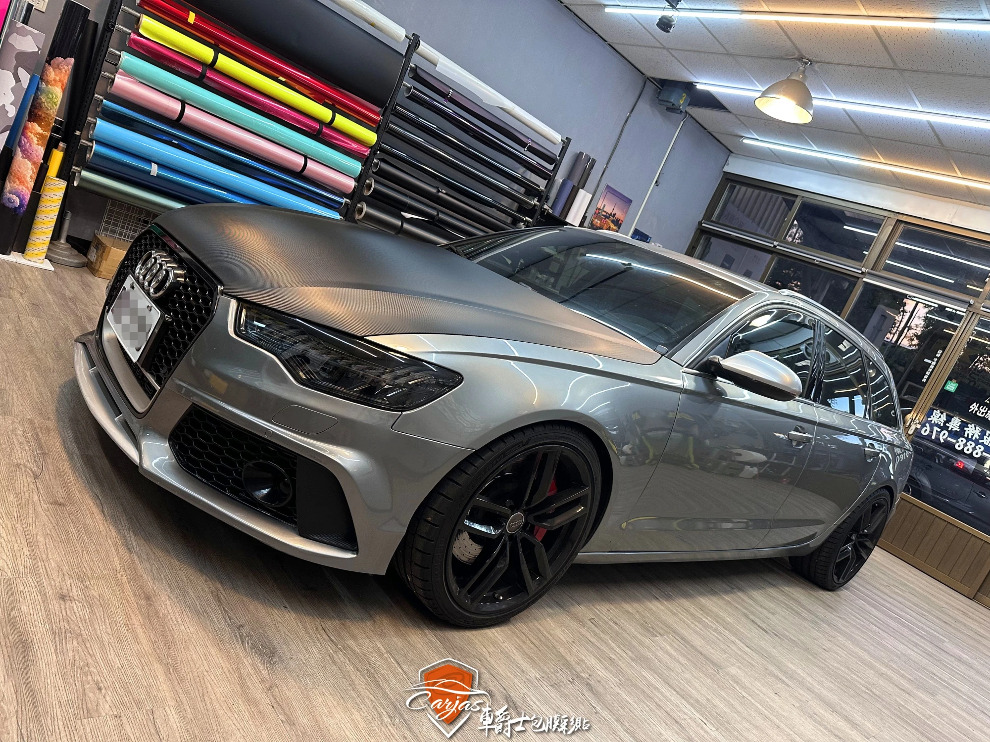 AUDI A6 引擎蓋、前保飾蓋3D黑卡夢改色包膜