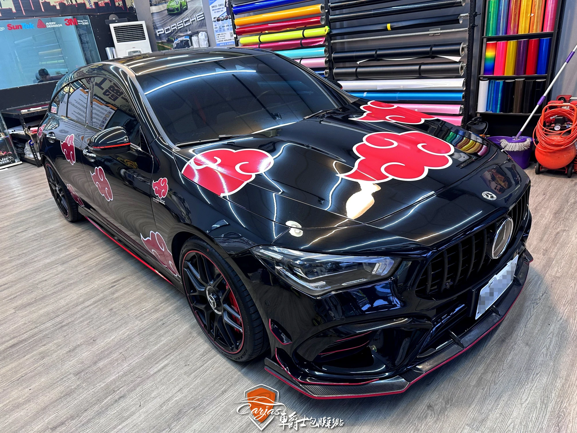 BENZ CLA35 客製化火雲袍塗裝車身彩貼&空力套件拉線