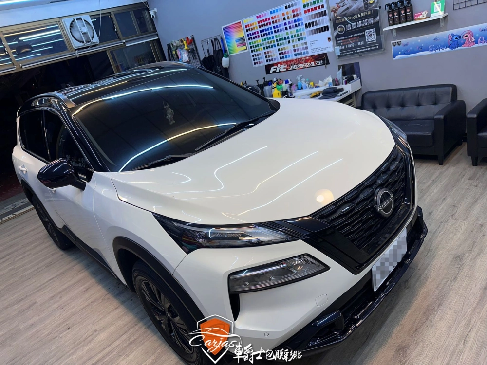 NISSAN X-TRAIL 懸浮車頂式 車頂、AC柱、鯊魚鰭天線高亮黑改色包膜
