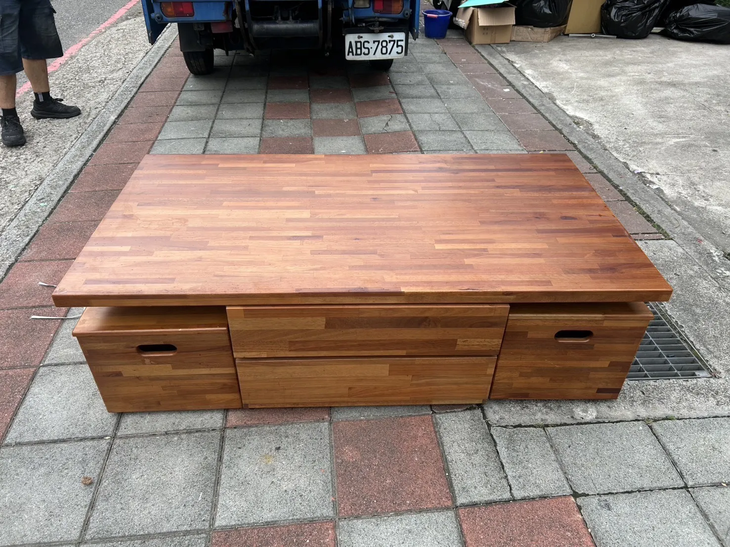 工業風實木茶几 附桌面玻璃