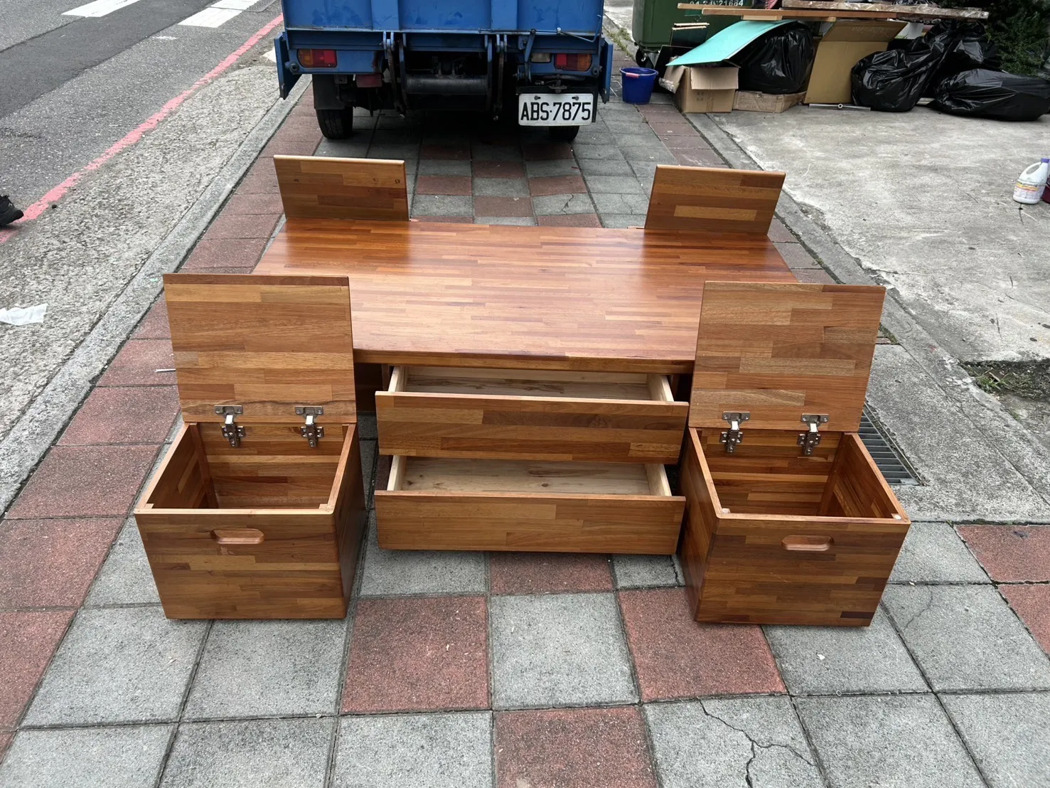 工業風實木茶几 附桌面玻璃