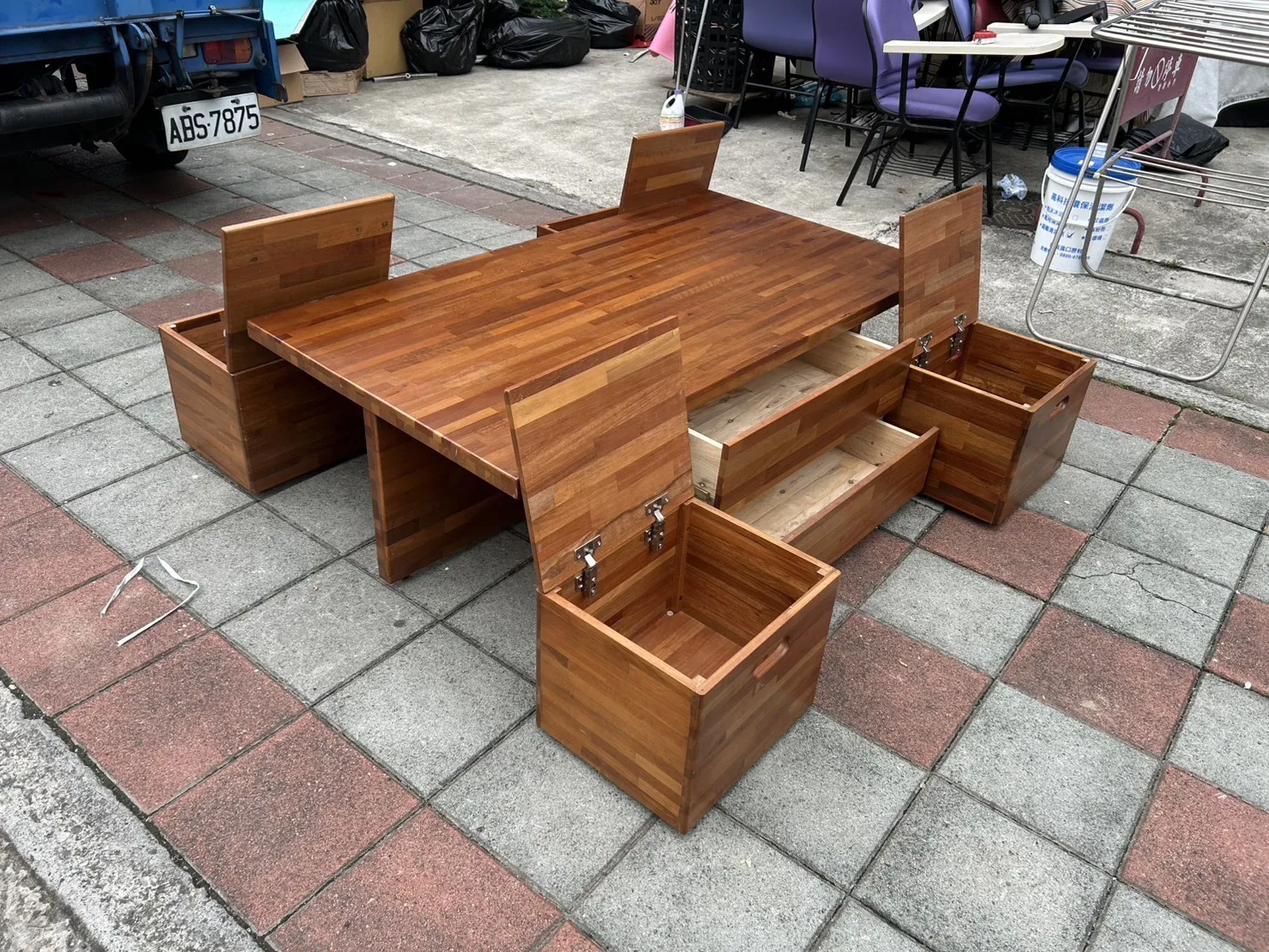 工業風實木茶几 附桌面玻璃