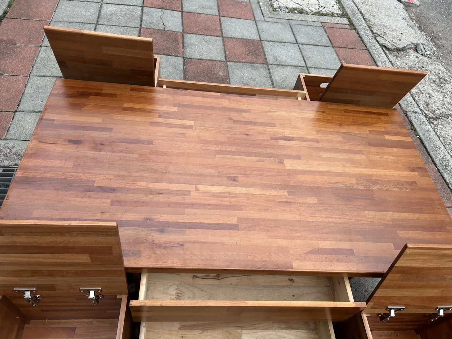 工業風實木茶几 附桌面玻璃