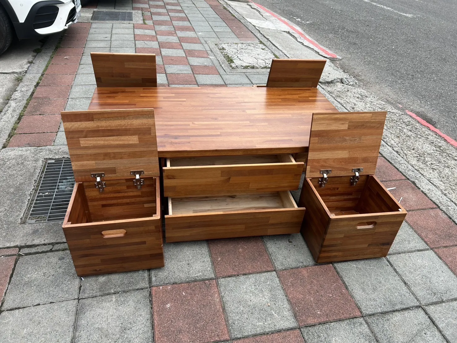 工業風實木茶几 附桌面玻璃