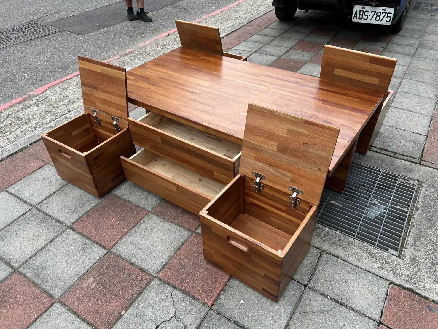 工業風實木茶几 附桌面玻璃