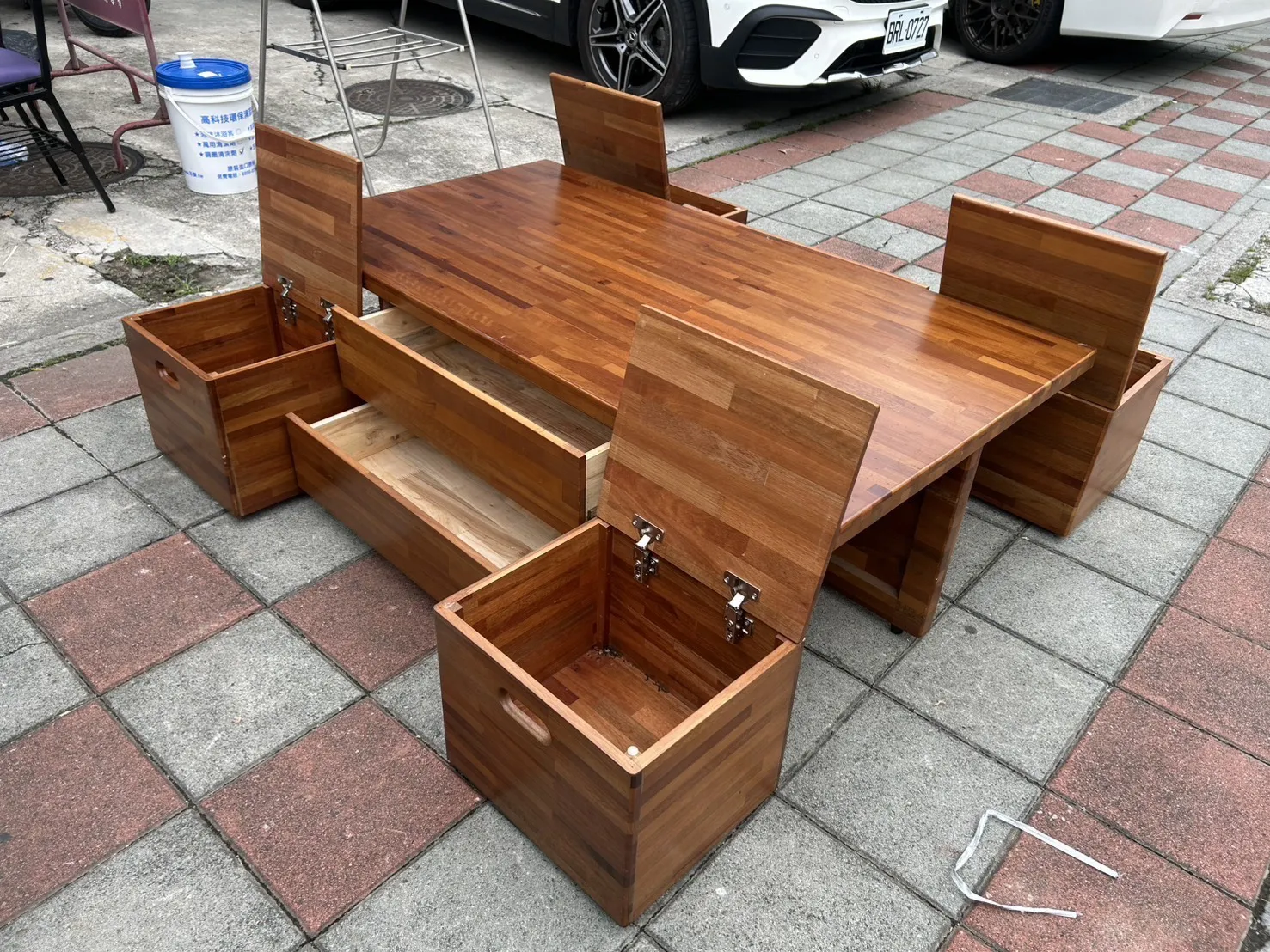 工業風實木茶几 附桌面玻璃