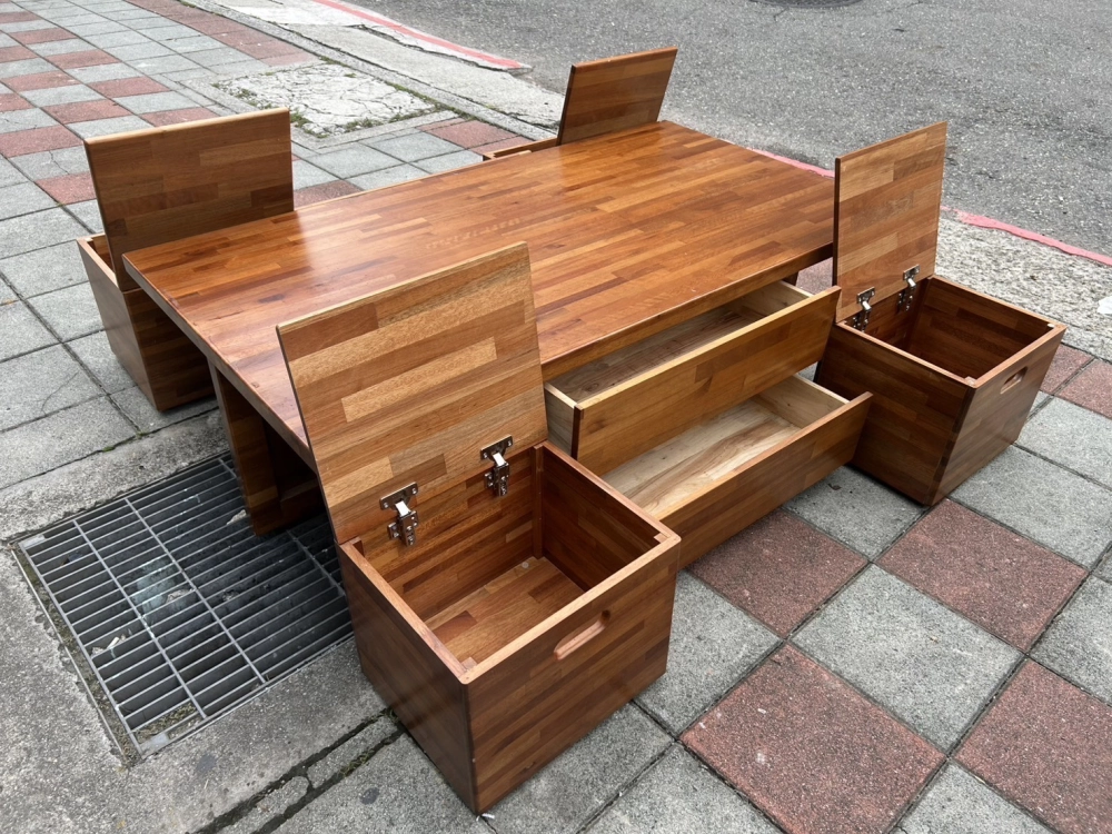 工業風實木茶几 附桌面玻璃