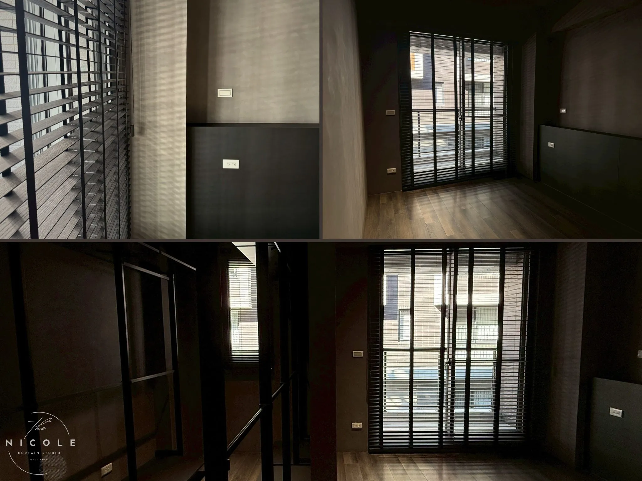 《春福春樹》新竹寶山窗簾設計案例｜工業風深木色實木百葉簾＋遮光布簾全室搭配