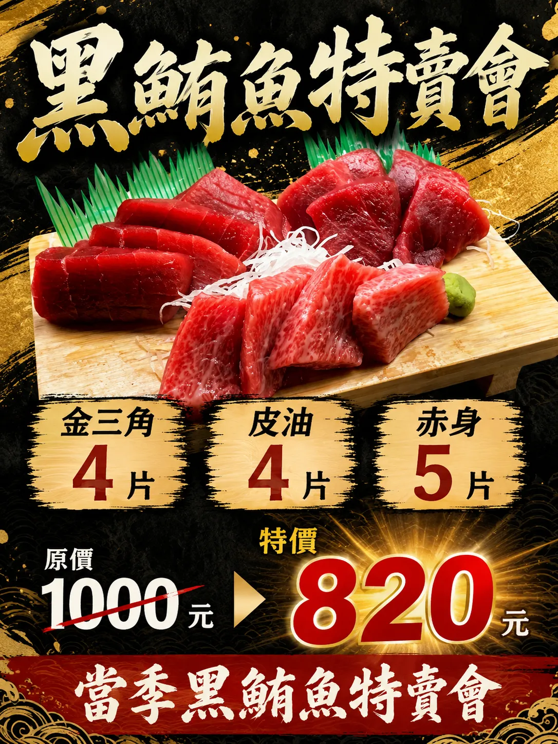 黑鮪魚豐盛組 退冰即食不動刀 本產品僅能黑貓或新竹物流配送 皮油4片 金三角4片 赤身4片