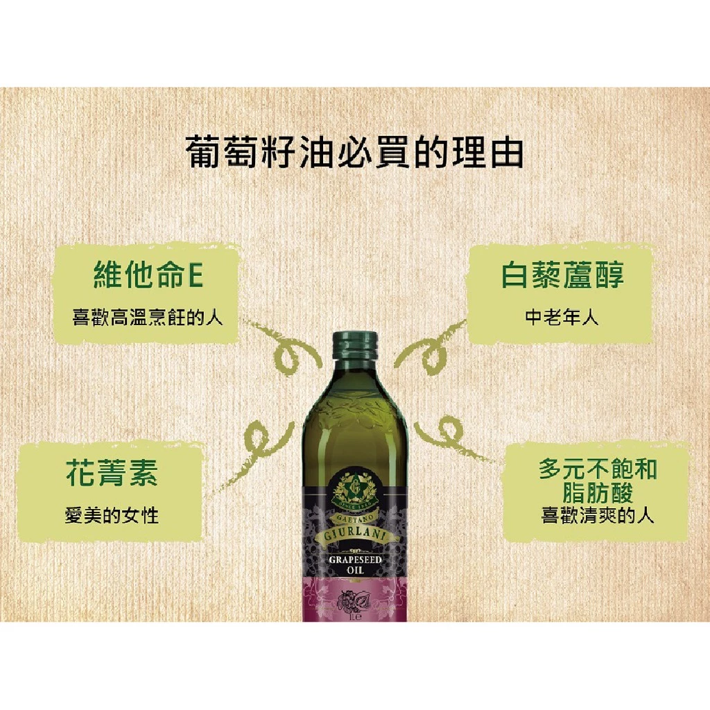 義大利Giurlani喬凡尼單入禮盒 葡萄籽油/純橄欖油/玄米油/葵花油(1L)【中秋禮盒/過年禮盒/年節送禮】