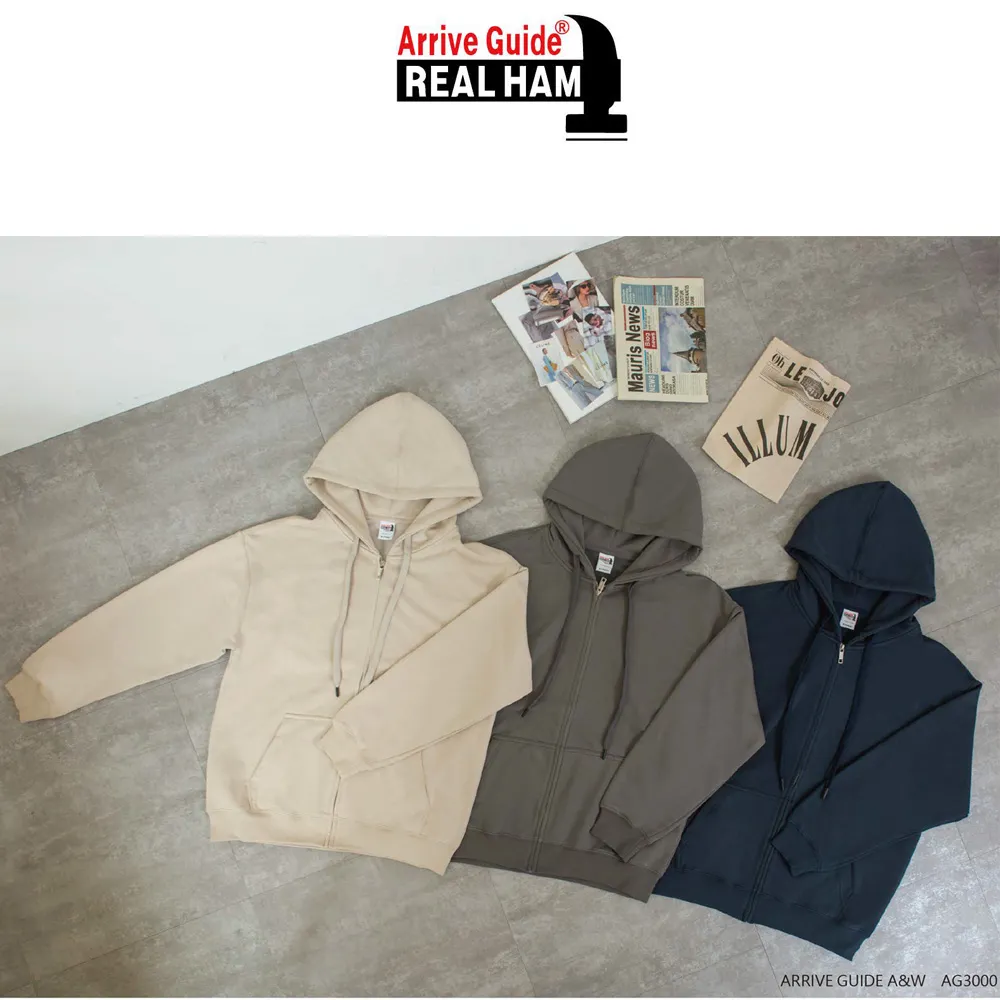 AG3000頂級重磅寬版落肩無刷毛連帽拉鍊外套