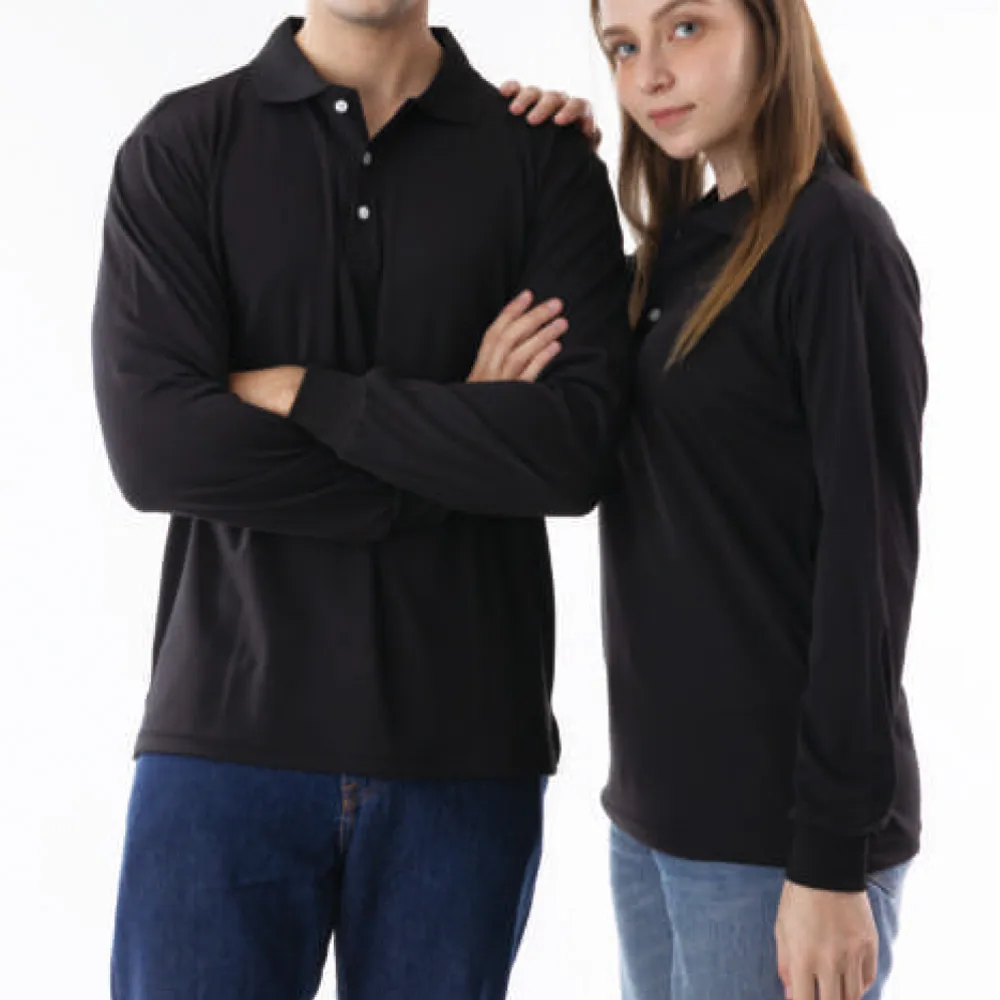 南紡吸濕排汗長袖素面POLO衫