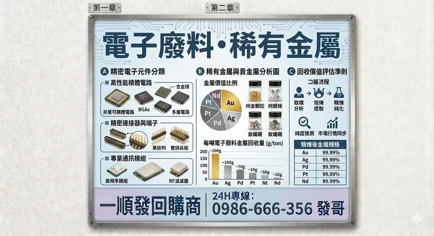 電子廢料回收有哪些高價值材料？PCB、電子下腳料、稀有金屬回收一次了解｜台中機械回收｜台中廢五金回收