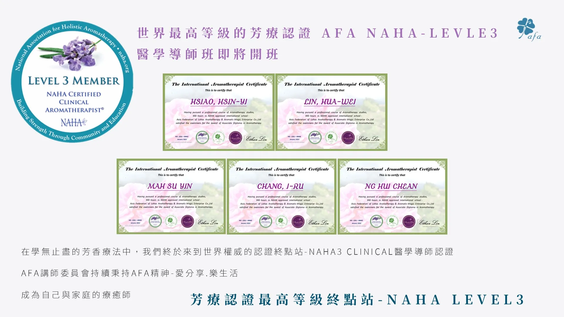 美國NAHA3最高等級醫學導師班