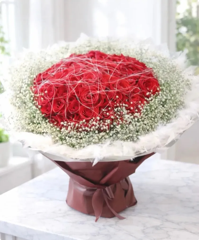 紅玫瑰+滿天星鮮花