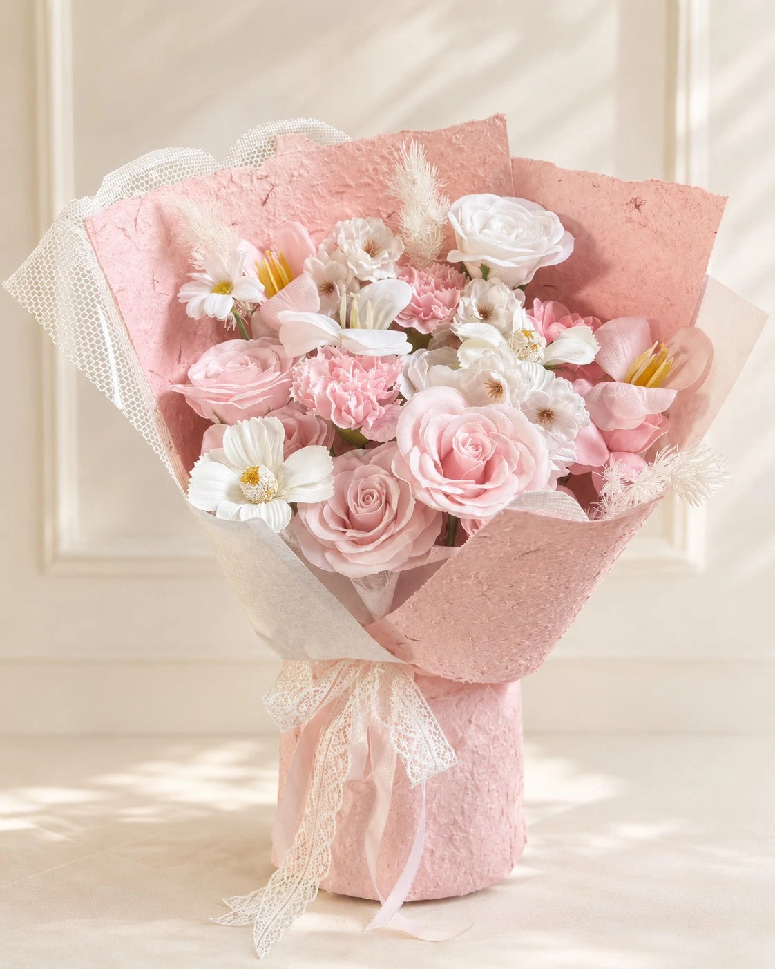 蜜桃蕾絲仙子香氛花束
