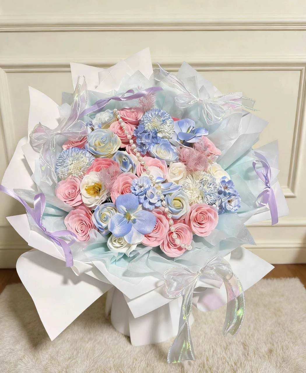 粉藍多巴胺繡球永生香氛花束