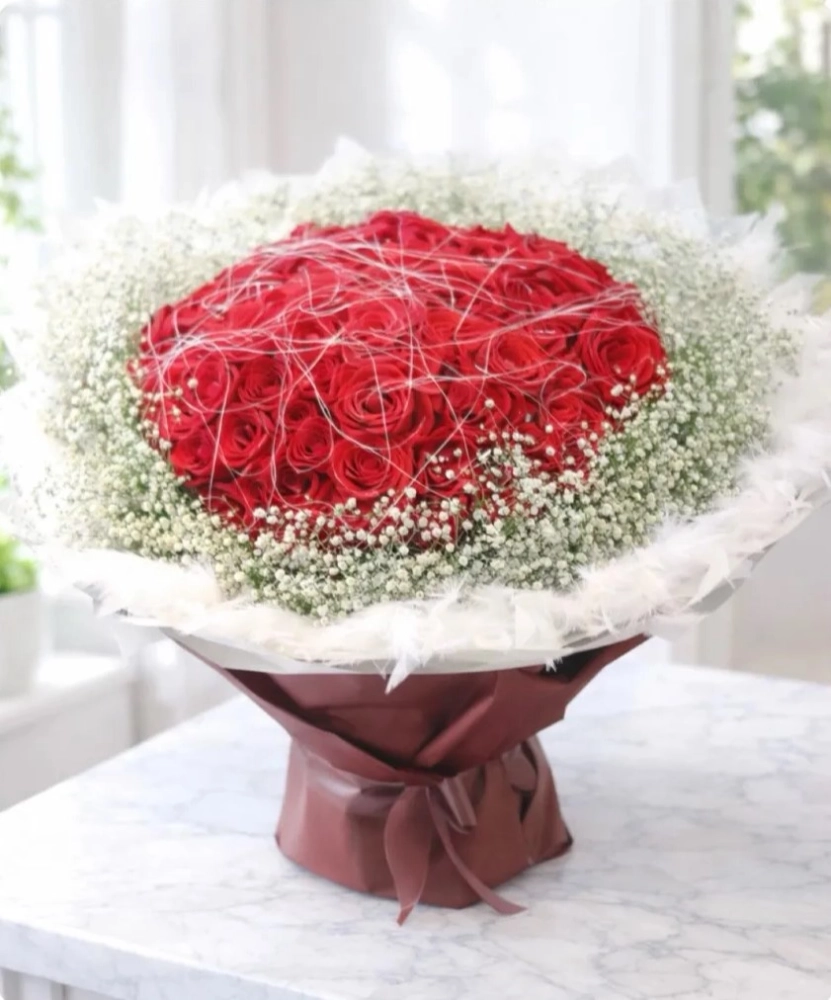 紅玫瑰+滿天星鮮花