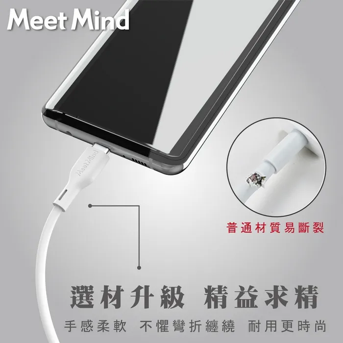 白-MeetMind C TO C 100W 1.2米 充電線