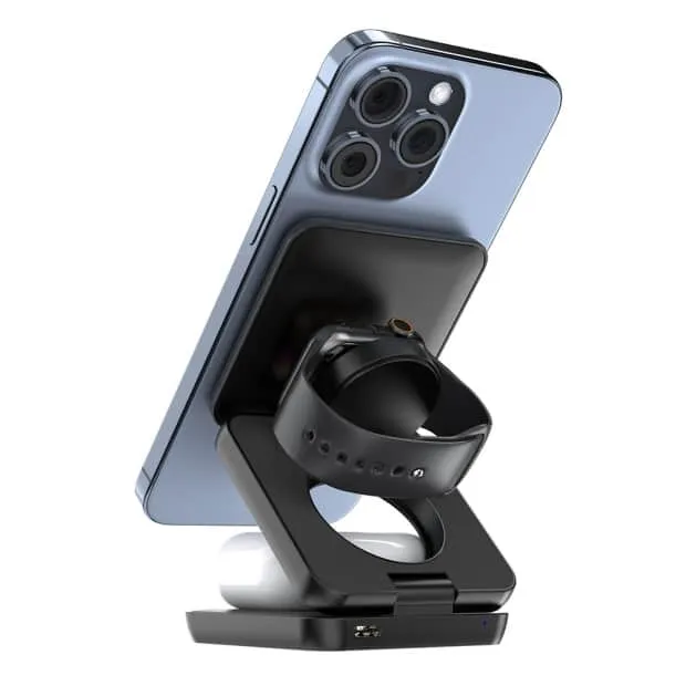 黑-MINIQ WC002 三合一折疊磁吸無線充
