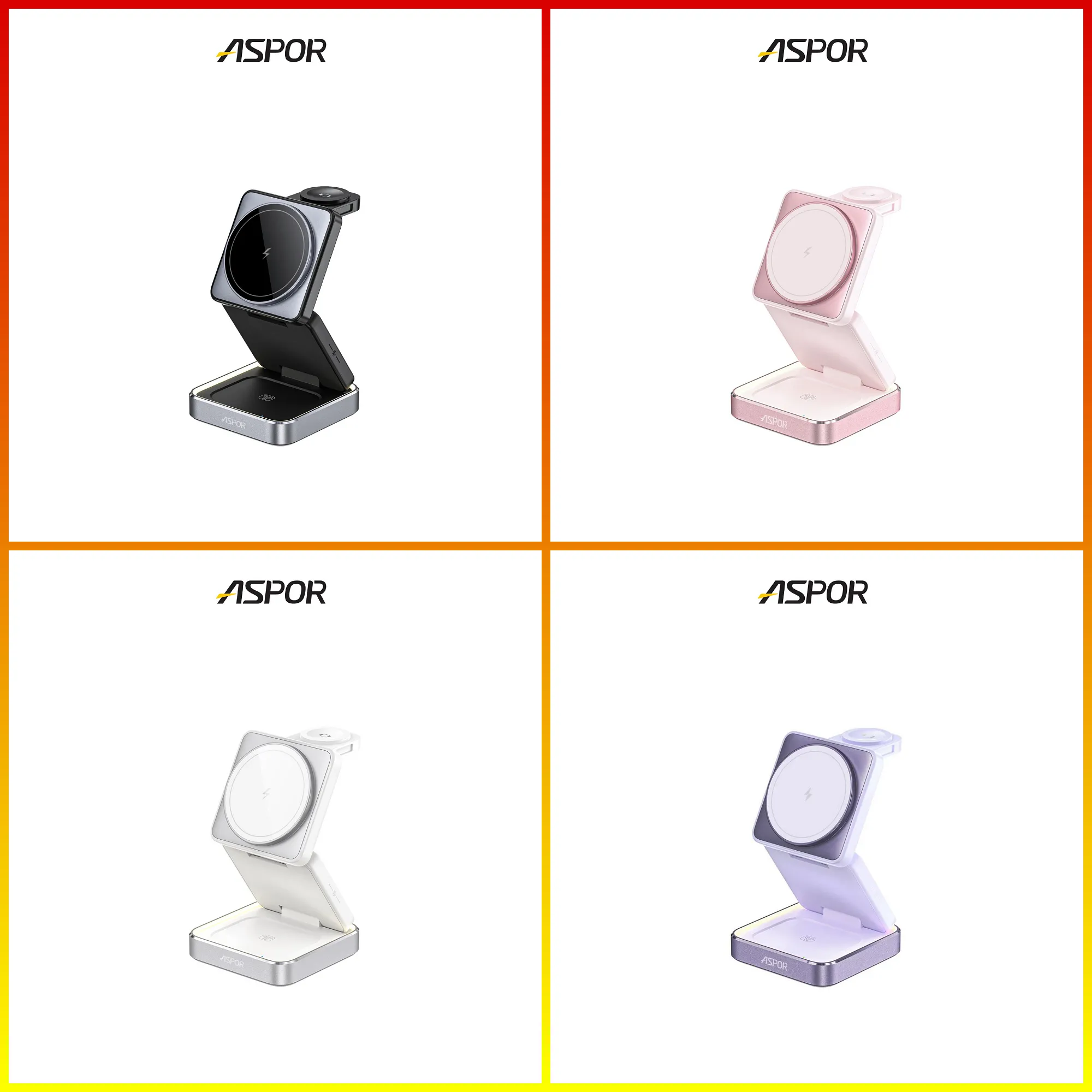 仙境紫 ASPOR小魔方磁吸折疊無線充電座W90-寶
