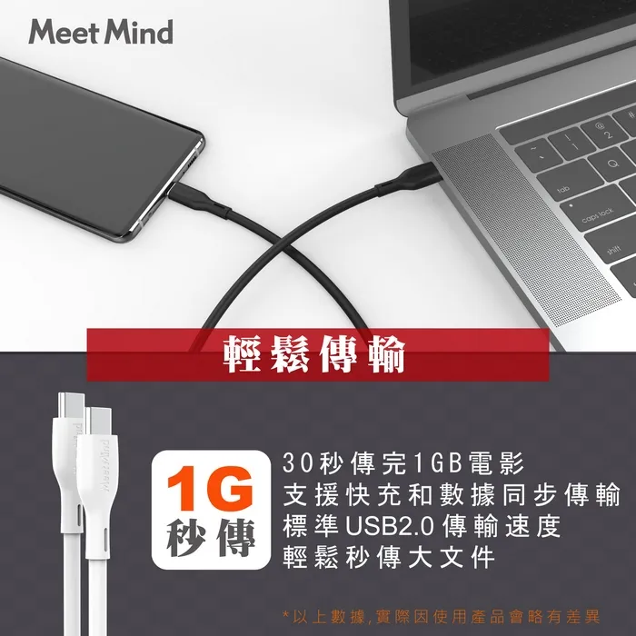 白-MeetMind C TO C 100W 1.2米 充電線