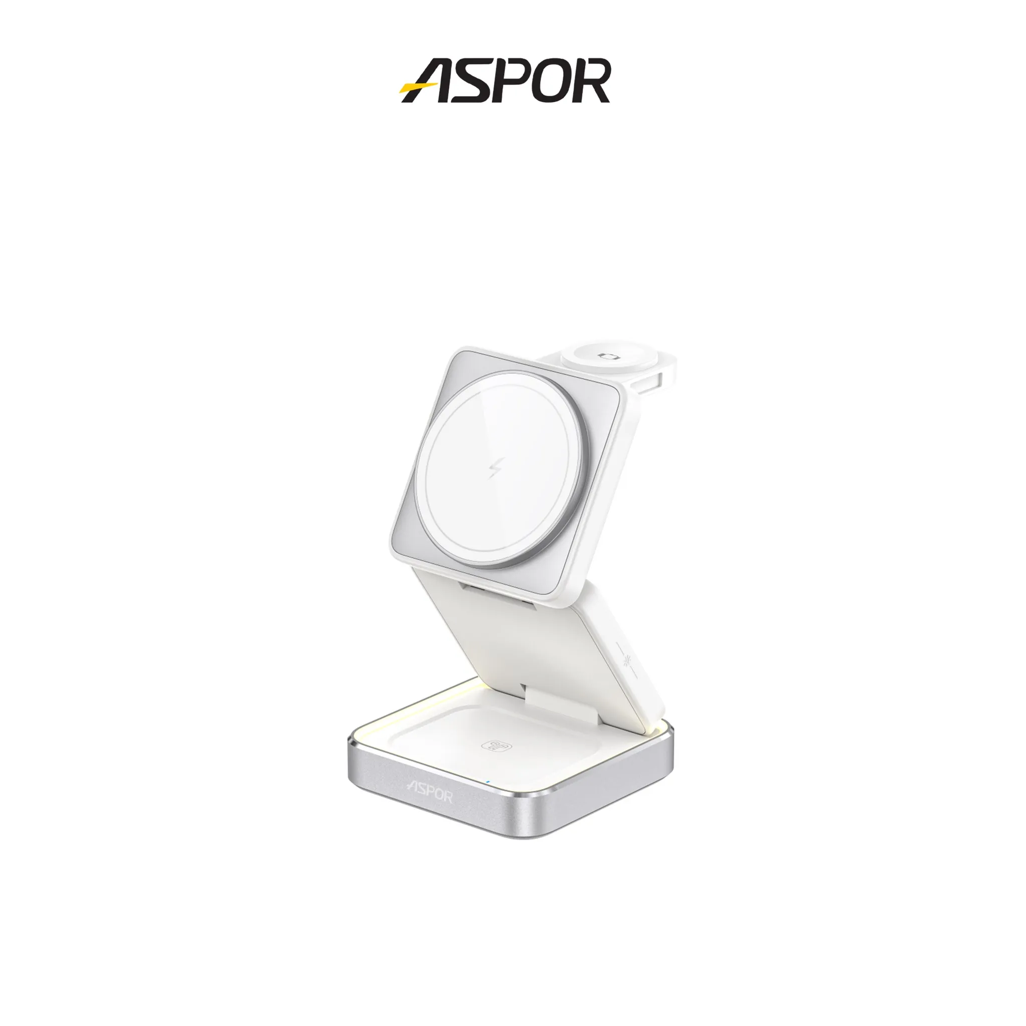 白 ASPOR小魔方磁吸折疊無線充電座W90-寶