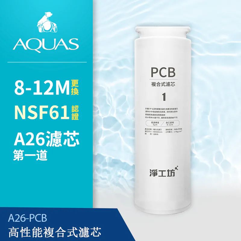 【AQUAS 淨工坊】高性能複合式PCB濾芯濾心(A26-600G RO雙效節能純淨水機專用)