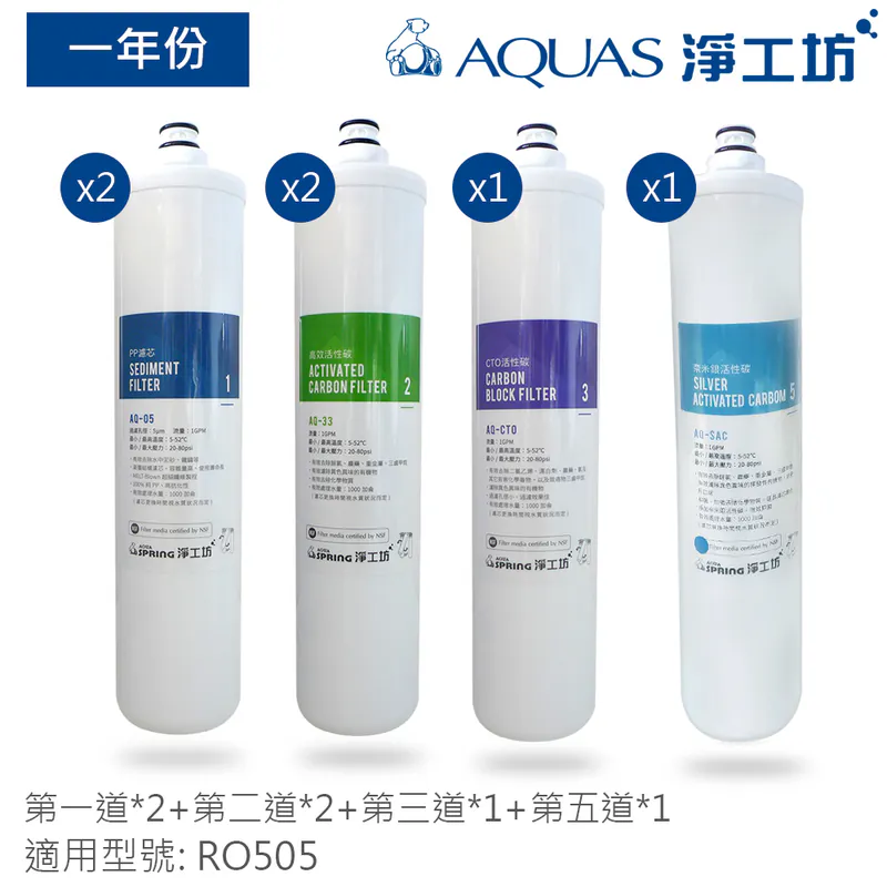 【AQUAS 淨工坊】RO505淨水器濾芯(一年份替換濾芯/半年分濾芯/單支濾芯)