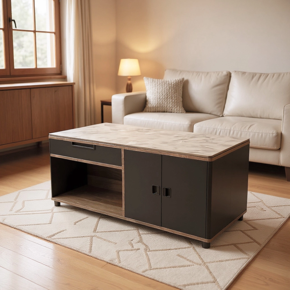 【雙色調茶几】搭配岩板桌面，將現代風與溫暖木質完美融合（MIT台灣製造）