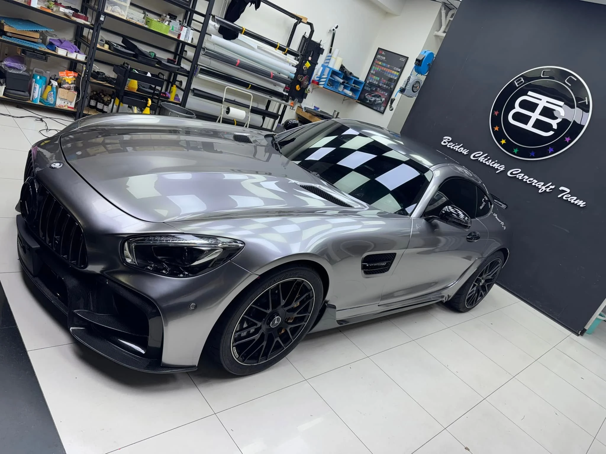 賓士 GTS全車TYONE 品牌PET材質原車黃貼液金屬暗銀改色膜