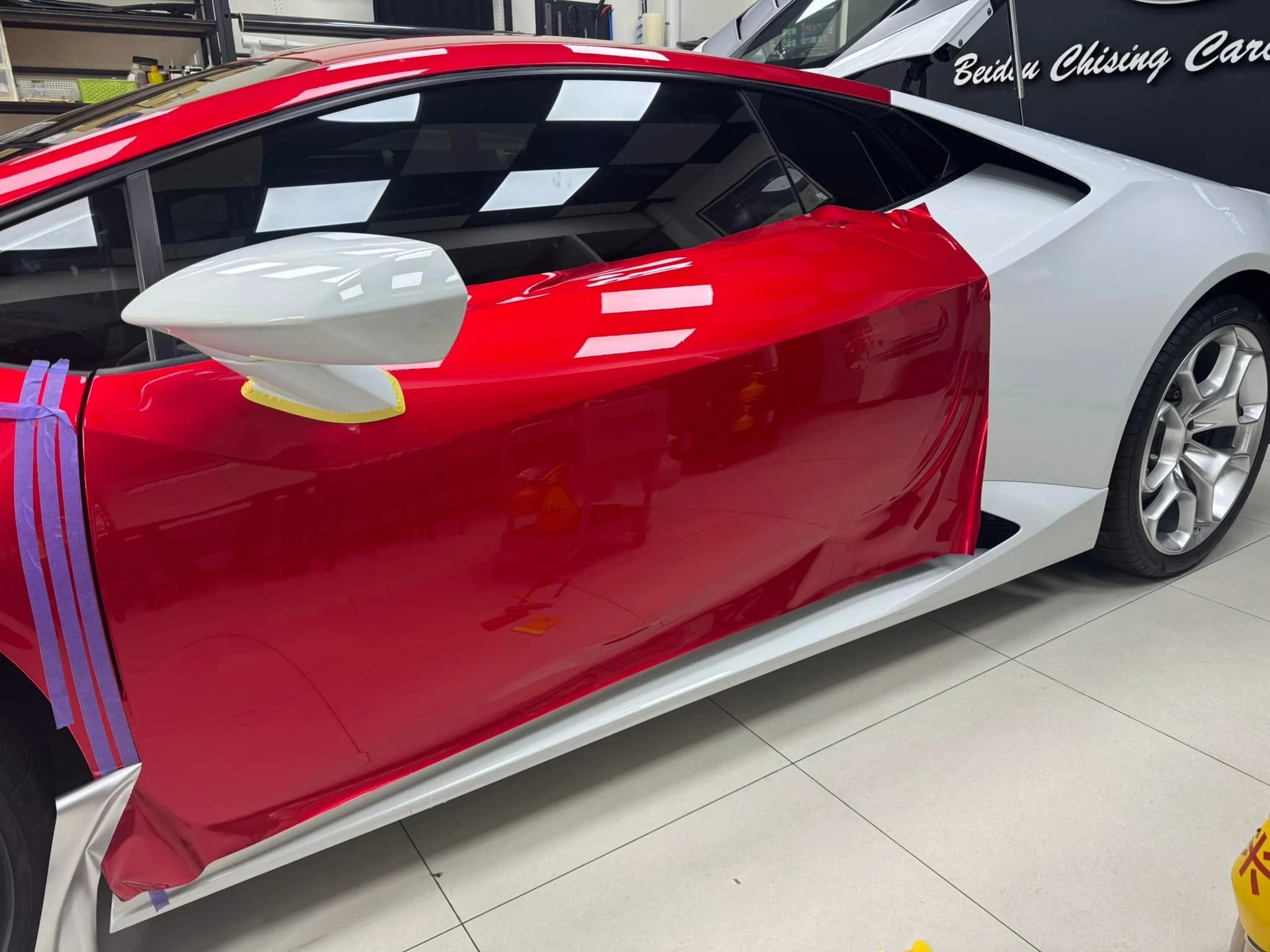 Lamborghini Huracán LP 610-4 全車內外施工TPU材質液態金屬紅犀牛皮改色膜