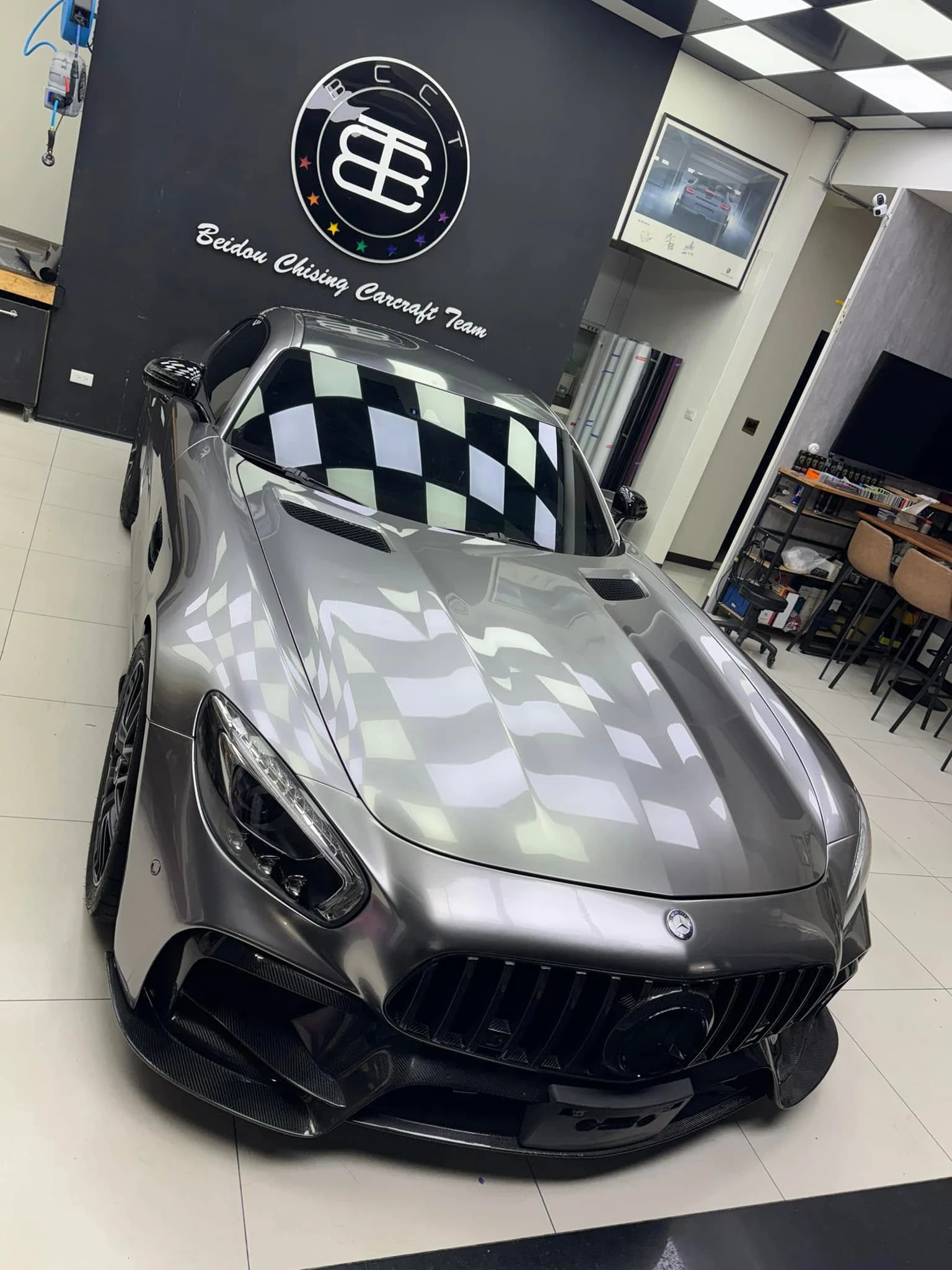 賓士 GTS全車TYONE 品牌PET材質原車黃貼液金屬暗銀改色膜
