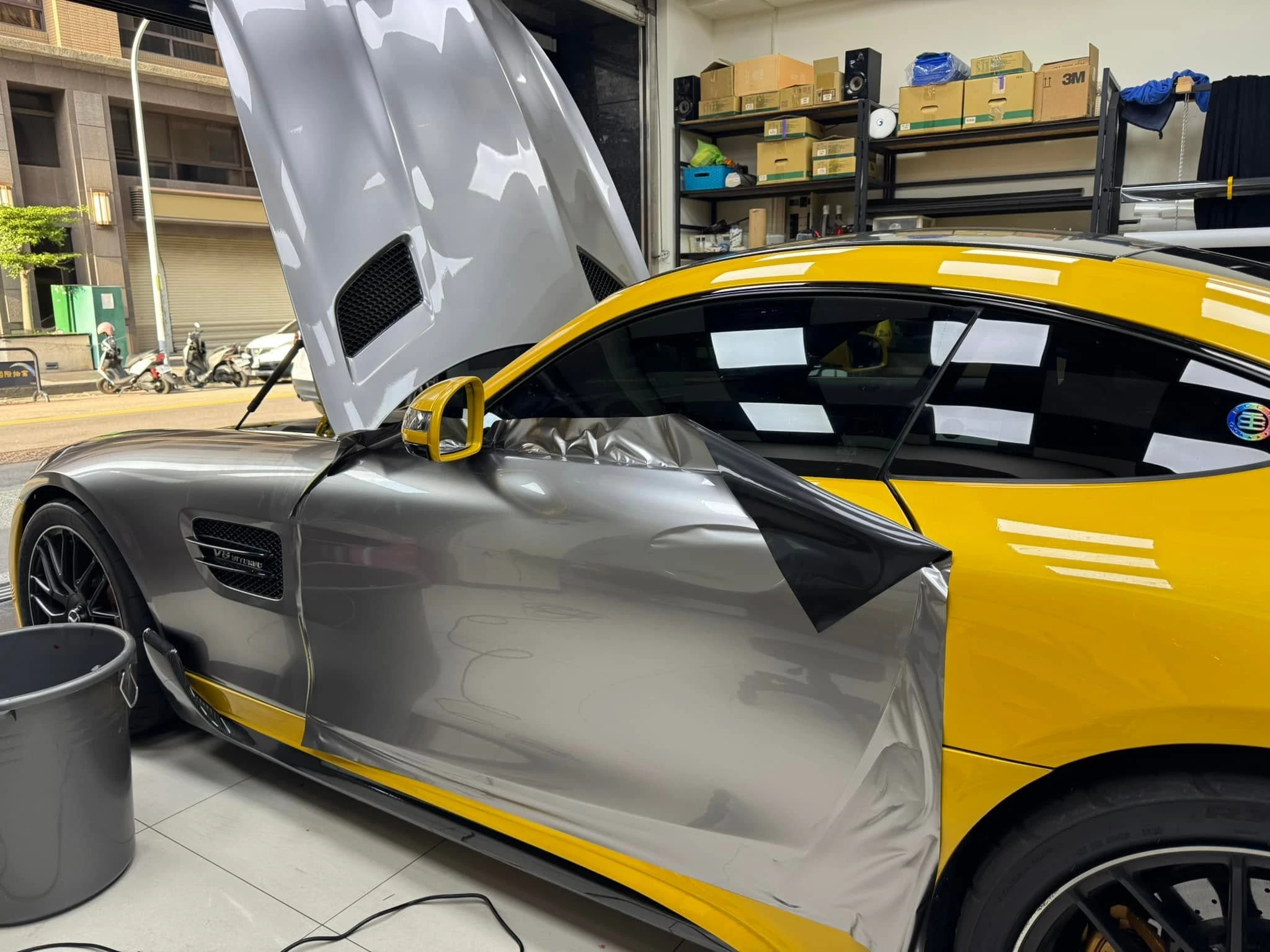 賓士 GTS全車TYONE 品牌PET材質原車黃貼液金屬暗銀改色膜