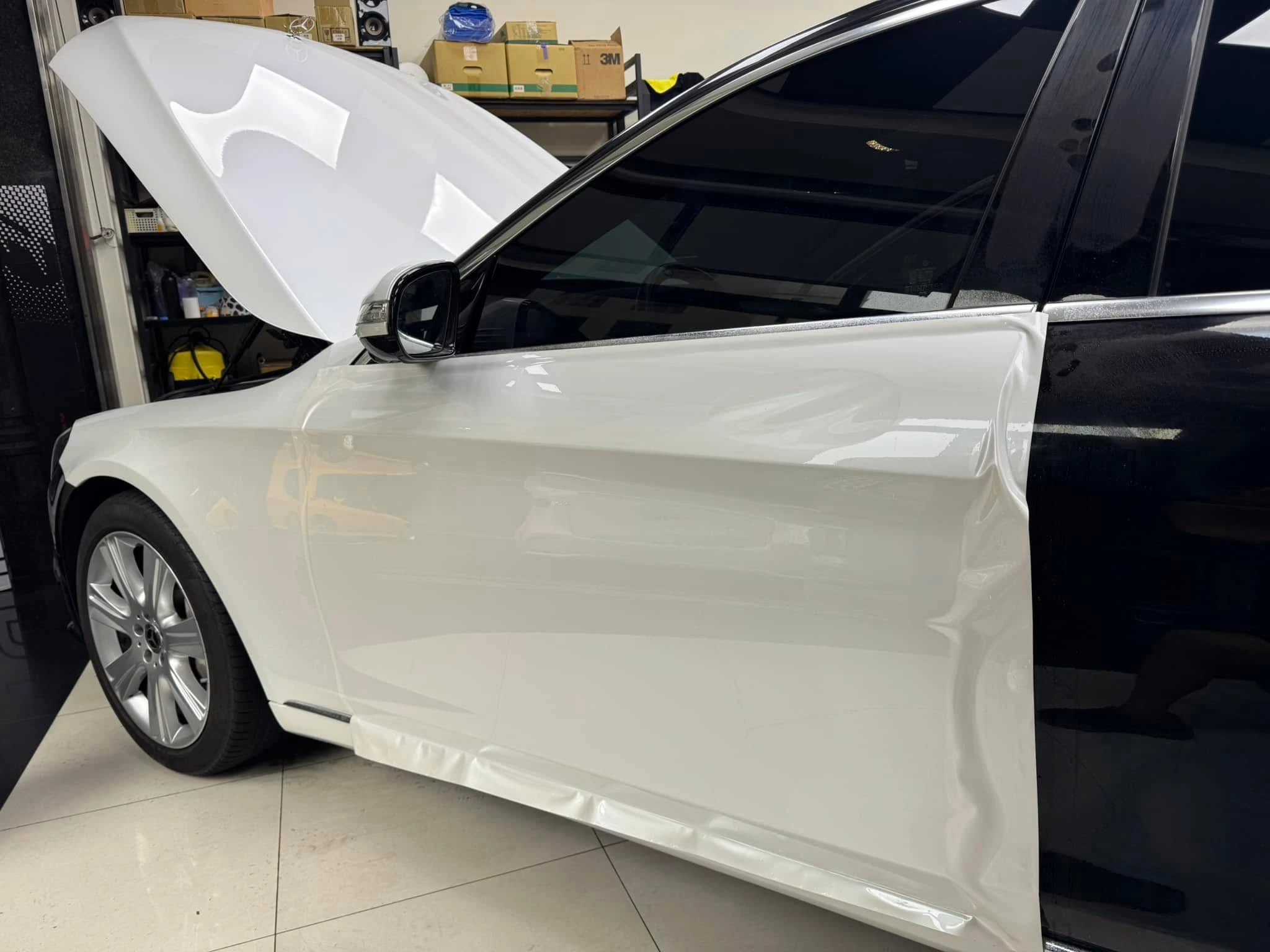 賓士 S450全車施工TPU材質珍珠白犀牛皮改色膜