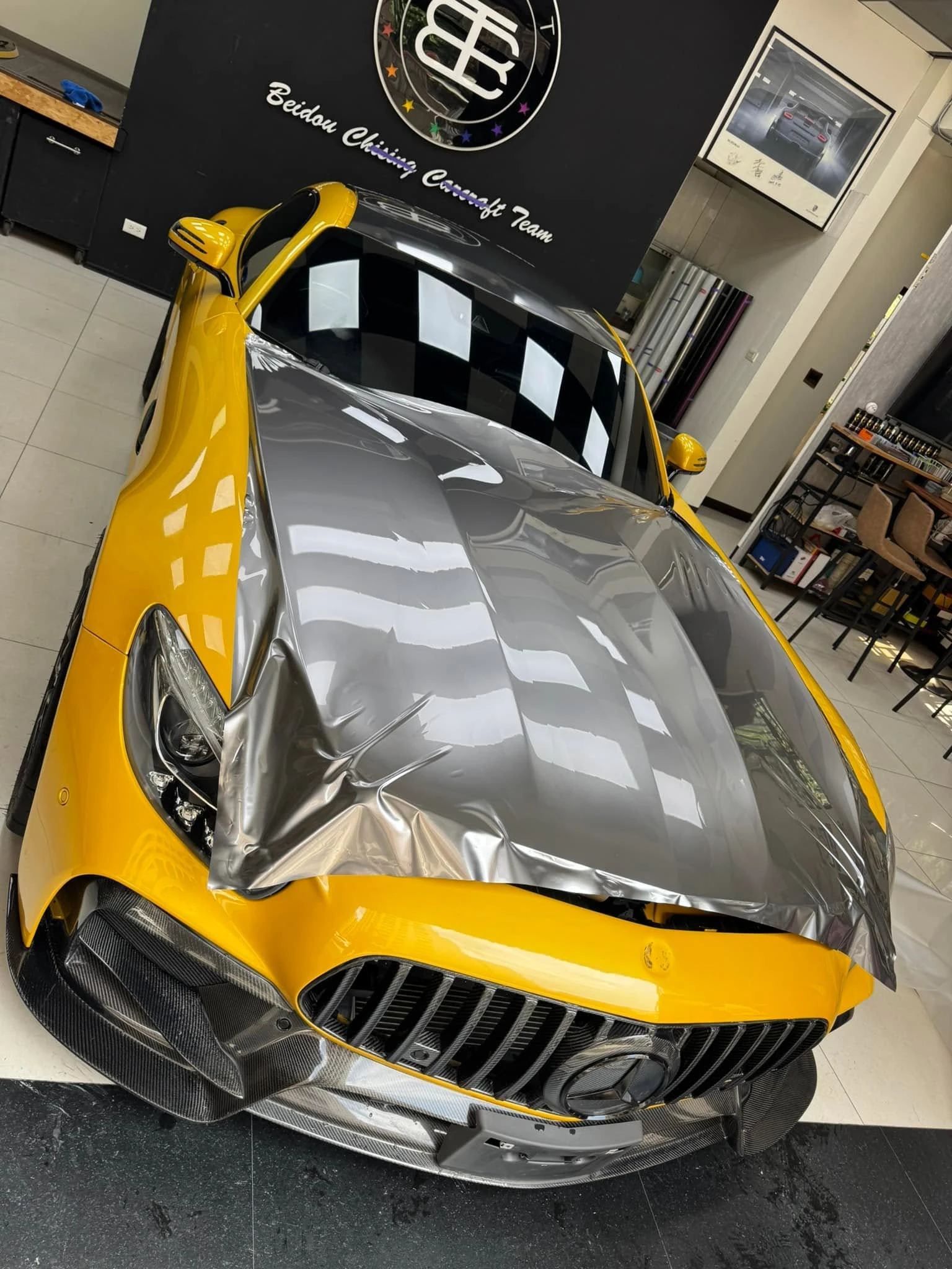 賓士 GTS全車TYONE 品牌PET材質原車黃貼液金屬暗銀改色膜