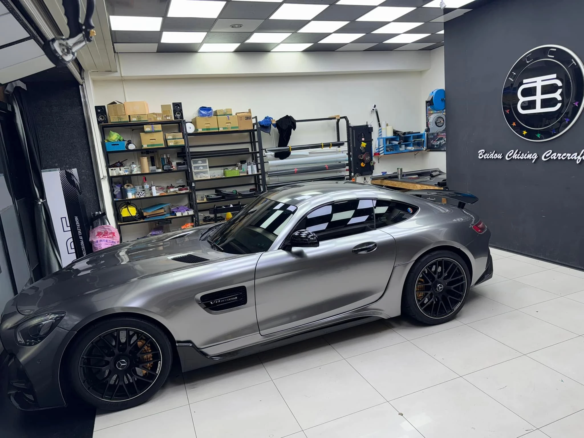 賓士 GTS全車TYONE 品牌PET材質原車黃貼液金屬暗銀改色膜