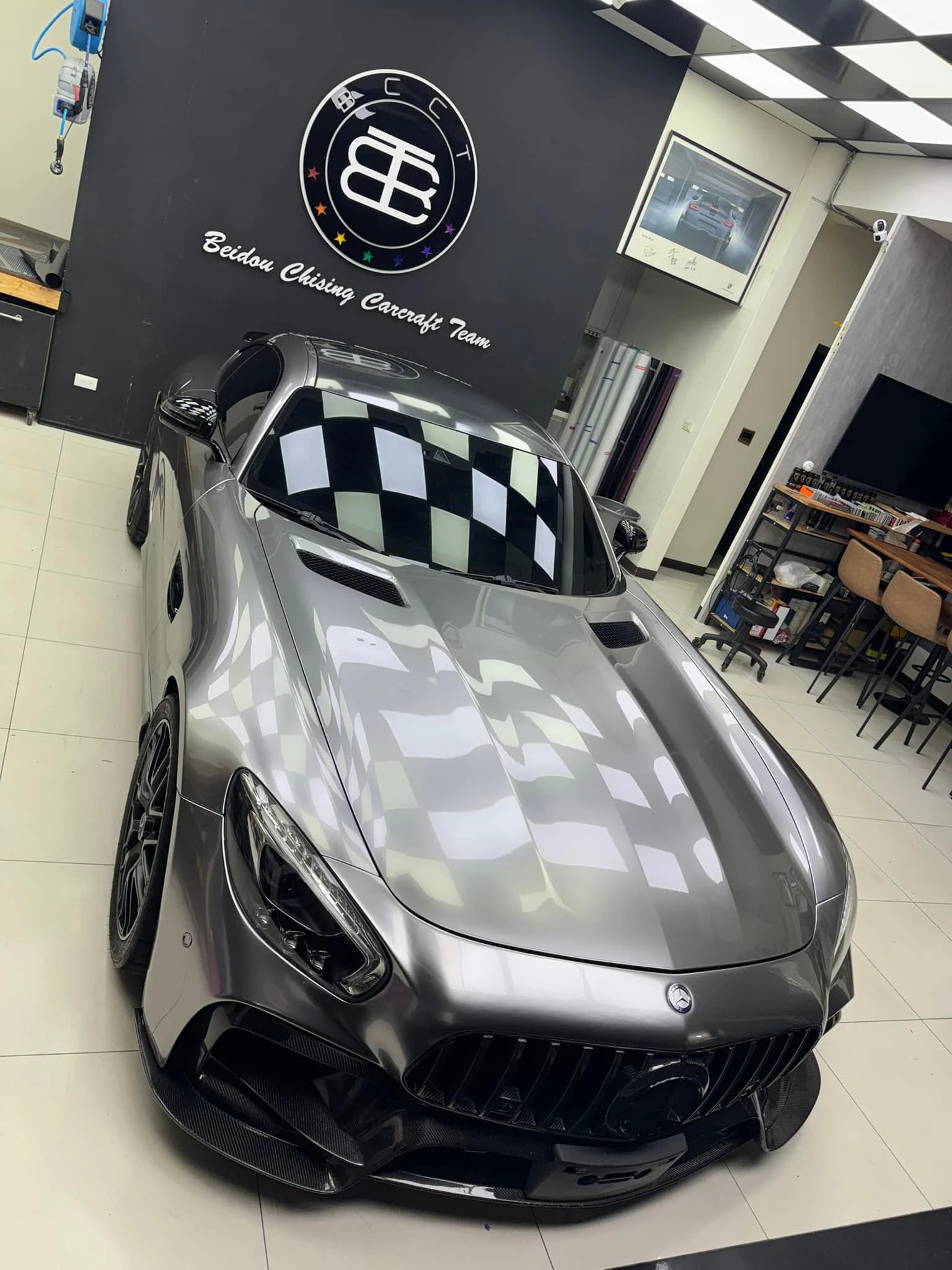 賓士 GTS全車TYONE 品牌PET材質原車黃貼液金屬暗銀改色膜