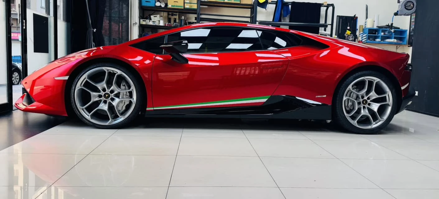 Lamborghini Huracán LP 610-4 全車內外施工TPU材質液態金屬紅犀牛皮改色膜