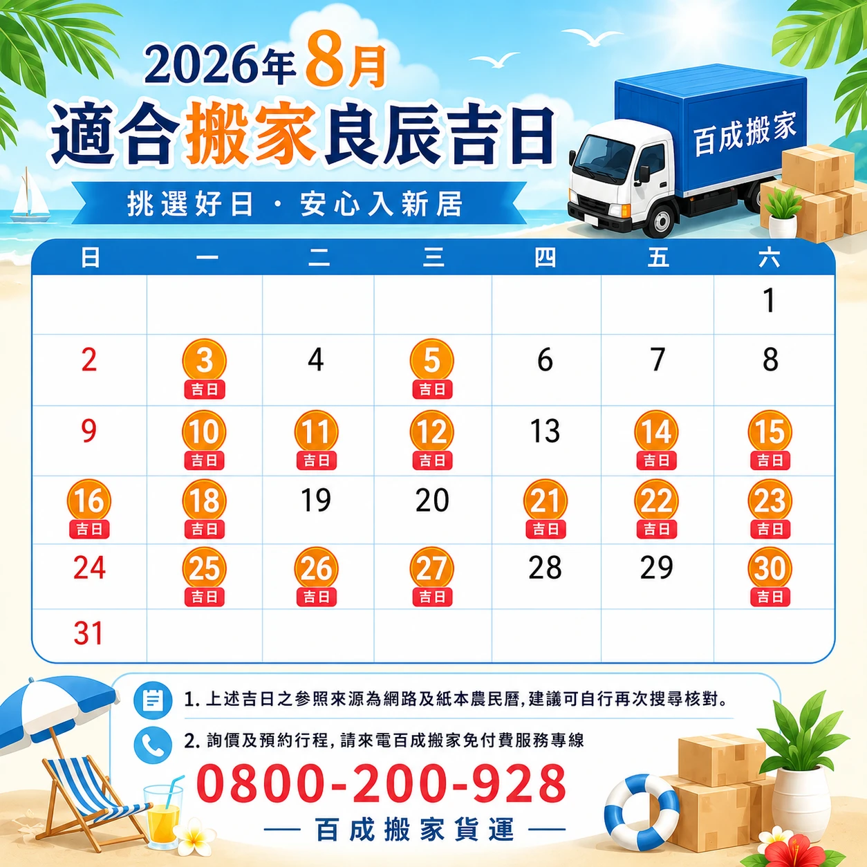 【2026年8月搬家吉日】搬家入宅好日子總整理