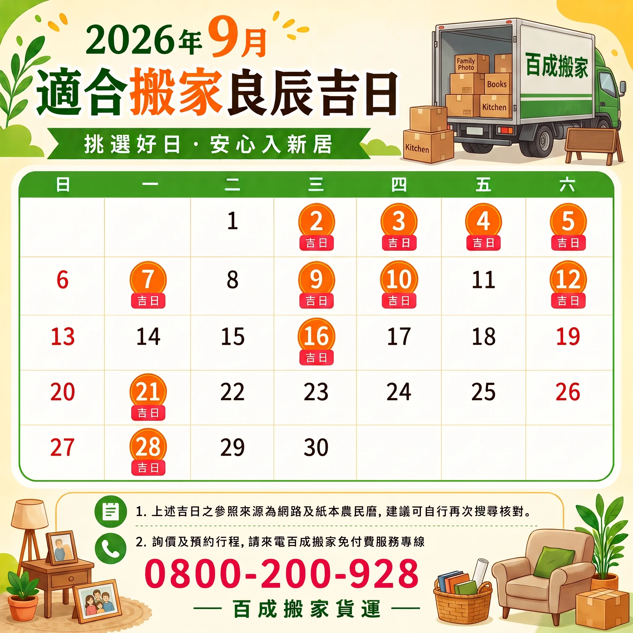 【2026年9月搬家吉日】搬家入宅好日子總整理